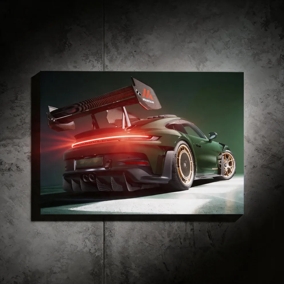 Porsche Gt3 Rs Green - LED Light Painting Wall Art