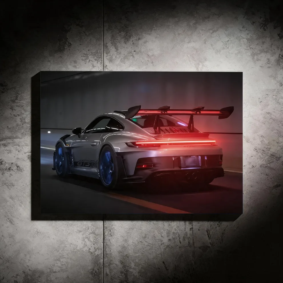 Porsche Gt3 Rs Grey - LED Light Painting Wall Art